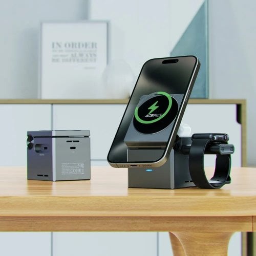 Бездротовий зарядний пристрій Acefast E18 Rubik's 3 in 1 Wireless 15W (6974316282884) Gray купити в Україні | Telemart фото