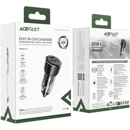 Автомобільний зарядний пристрій Acefast B12 USB + USB Type-C 60W (6974316282914) Gray купити в Україні | Telemart фото