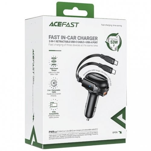 Автомобільний зарядний пристрій Acefast B13 USB + 2 x USB Type-C 53W (6974316282921) Black купити в Україні | Telemart фото