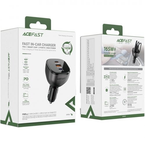Автомобильное зарядное устройство Acefast B14 USB + 2 x USB Type-C 165W (6974316282938) Gray купить в Украине | Telemart фото