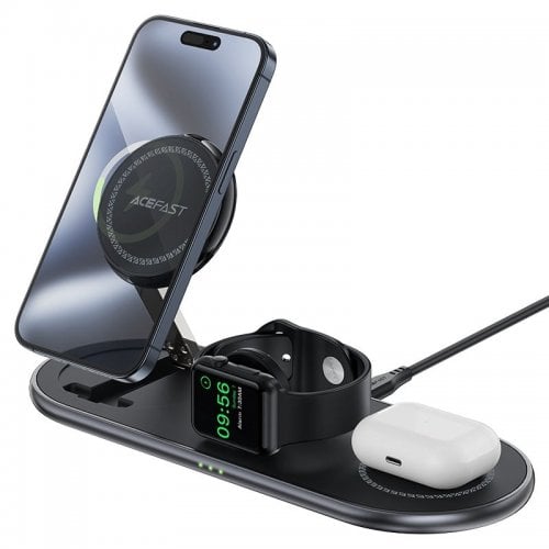 Бездротовий зарядний пристрій Acefast E19 Qi2 3 in 1 Wireless 15W (6974316283096) Black купити в Україні | Telemart фото