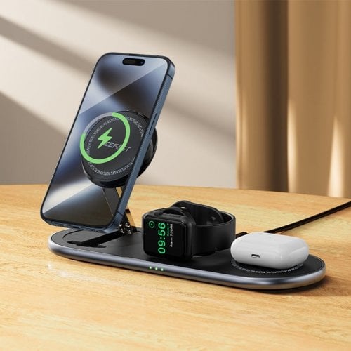Бездротовий зарядний пристрій Acefast E19 Qi2 3 in 1 Wireless 15W (6974316283096) Black купити в Україні | Telemart фото