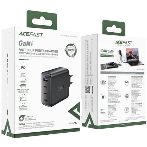 Мережевий зарядний пристрій Acefast A94 GaN USB + 3 x USB Type-C 100W (6974316283133) Black купити в Україні | Telemart фото