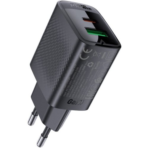 Мережевий зарядний пристрій Acefast A78 GaN USB + USB Type-C 20W (6974316283256) Black купити в Україні | Telemart фото