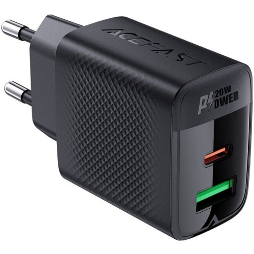 Мережевий зарядний пристрій Acefast A78 GaN USB + USB Type-C 20W (6974316283256) Black купити в Україні | Telemart фото