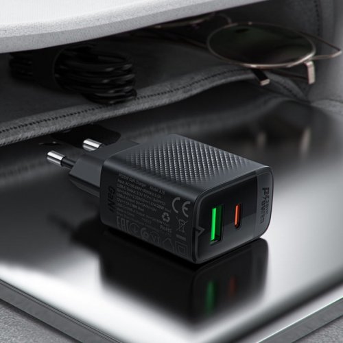 Мережевий зарядний пристрій Acefast A78 GaN USB + USB Type-C 20W (6974316283256) Black купити в Україні | Telemart фото