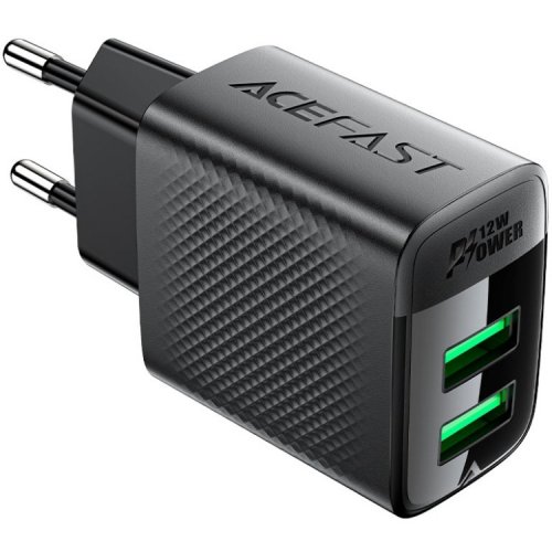 Мережевий зарядний пристрій Acefast A86 2 x USB 12W (6974316283270) Black купити в Україні | Telemart фото