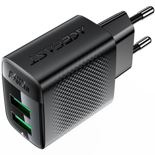 Мережевий зарядний пристрій Acefast A86 2 x USB 12W (6974316283270) Black купити в Україні | Telemart фото