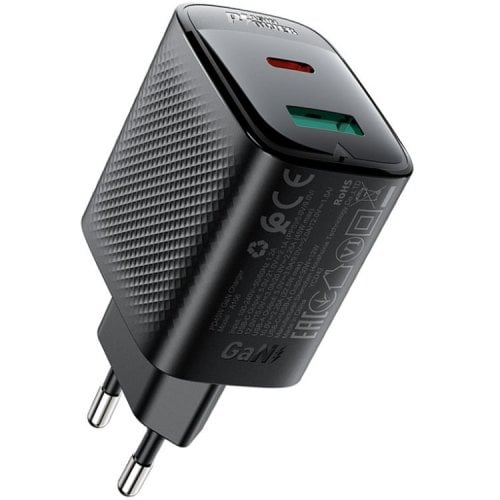 Мережевий зарядний пристрій Acefast A106 GaN USB + USB Type-C 45W (6974316284031) Black купити в Україні | Telemart фото