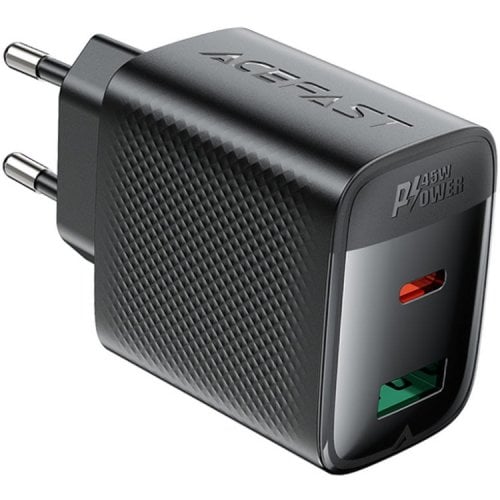 Мережевий зарядний пристрій Acefast A106 GaN USB + USB Type-C 45W (6974316284031) Black купити в Україні | Telemart фото