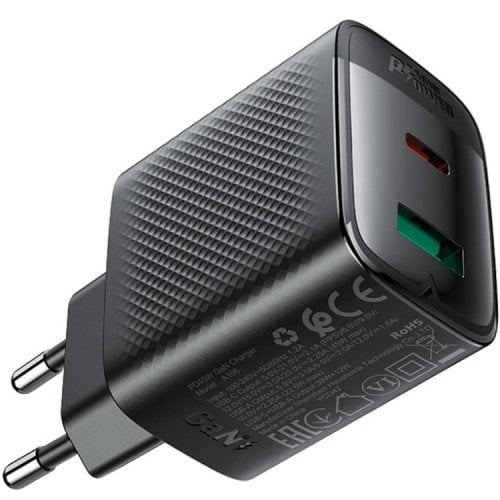 Мережевий зарядний пристрій Acefast A106 GaN USB + USB Type-C 45W (6974316284031) Black купити в Україні | Telemart фото