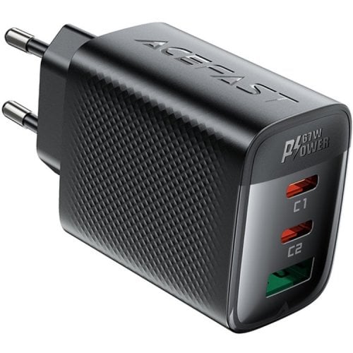 Мережевий зарядний пристрій Acefast A108 GaN USB + 2 x USB Type-C 67W (6974316284048) Black купити в Україні | Telemart фото