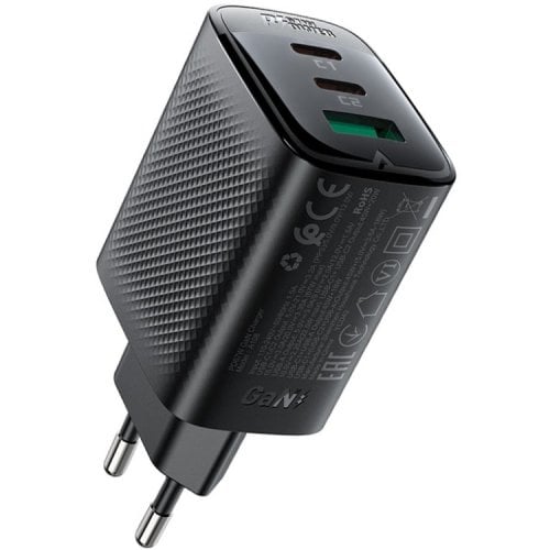 Мережевий зарядний пристрій Acefast A108 GaN USB + 2 x USB Type-C 67W (6974316284048) Black купити в Україні | Telemart фото