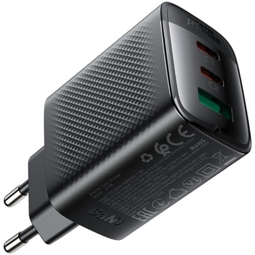 Мережевий зарядний пристрій Acefast A108 GaN USB + 2 x USB Type-C 67W (6974316284048) Black купити в Україні | Telemart фото