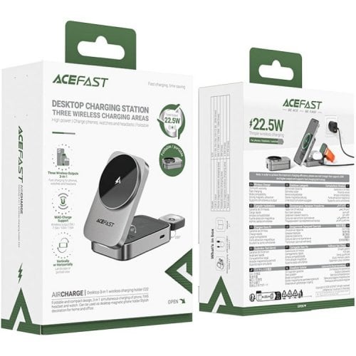 Бездротовий зарядний пристрій Acefast E22 3 in 1 Wireless 22.5W (6974316284079) Gray купити в Україні | Telemart фото