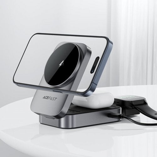 Бездротовий зарядний пристрій Acefast E22 3 in 1 Wireless 22.5W (6974316284079) Gray купити в Україні | Telemart фото