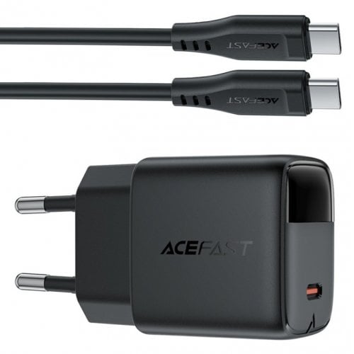 Мережевий зарядний пристрій Acefast A113 GaN USB Type-C 20W + Cable USB Type-C (6974316284420) Black купити в Україні | Telemart фото