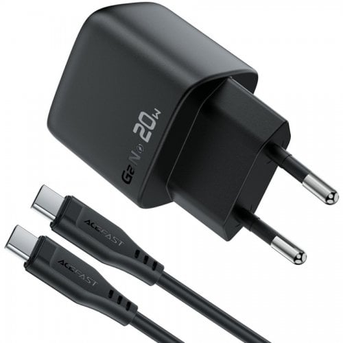 Мережевий зарядний пристрій Acefast A113 GaN USB Type-C 20W + Cable USB Type-C (6974316284420) Black купити в Україні | Telemart фото