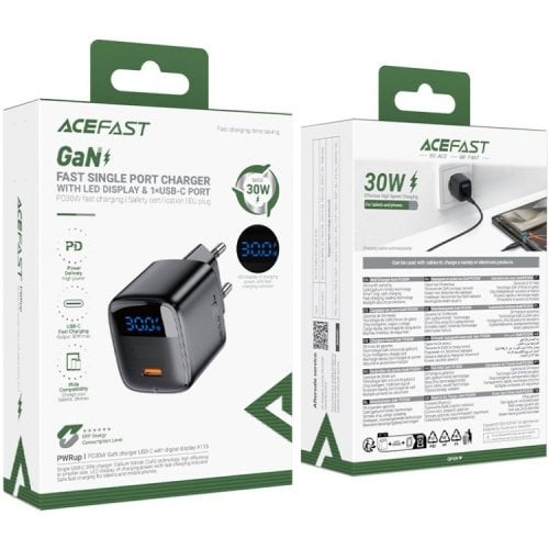 Мережевий зарядний пристрій Acefast A113 GaN USB Type-C 20W + Cable USB Type-C (6974316284420) Black купити в Україні | Telemart фото