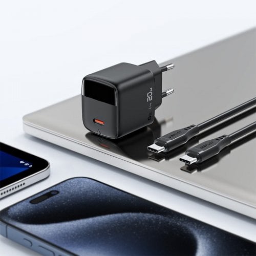 Мережевий зарядний пристрій Acefast A113 GaN USB Type-C 20W + Cable USB Type-C (6974316284420) Black купити в Україні | Telemart фото