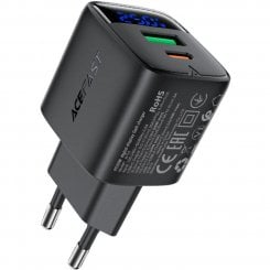 Мережевий зарядний пристрій Acefast A114 GaN USB + USB Type-C 25W (6974316284437) Black