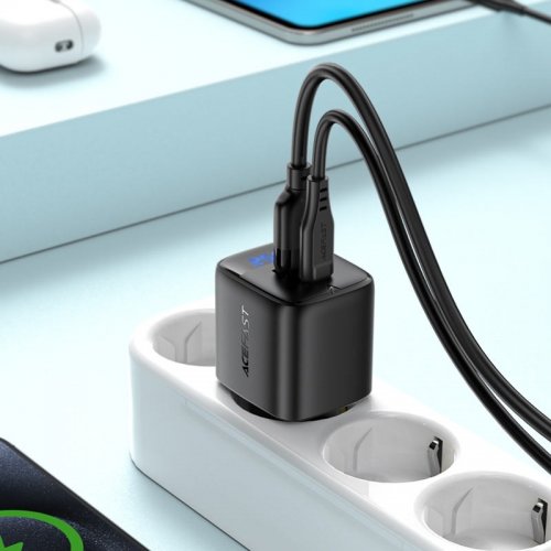 Мережевий зарядний пристрій Acefast A114 GaN USB + USB Type-C 25W (6974316284437) Black купити в Україні | Telemart фото