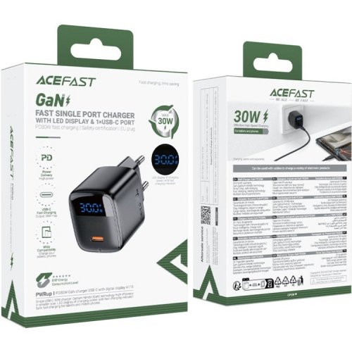 Мережевий зарядний пристрій Acefast A115 GaN USB Type-C 30W (6974316284444) Black купити в Україні | Telemart фото
