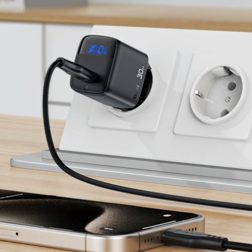 Мережевий зарядний пристрій Acefast A115 GaN USB Type-C 30W + Cable USB Type-C (6974316284451) Black купити в Україні | Telemart фото