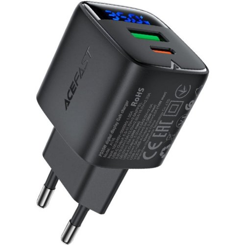 Мережевий зарядний пристрій Acefast A116 GaN USB + USB Type-C 35W (6974316284468) Black купити в Україні | Telemart фото