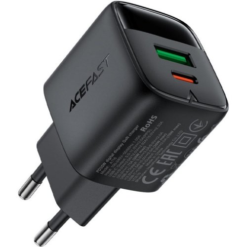 Мережевий зарядний пристрій Acefast A116 GaN USB + USB Type-C 35W (6974316284468) Black купити в Україні | Telemart фото