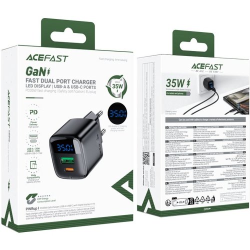 Мережевий зарядний пристрій Acefast A116 GaN USB + USB Type-C 35W (6974316284468) Black купити в Україні | Telemart фото