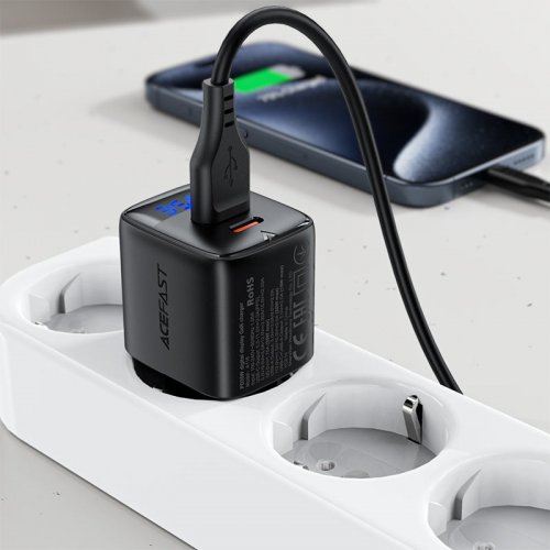 Мережевий зарядний пристрій Acefast A116 GaN USB + USB Type-C 35W (6974316284468) Black купити в Україні | Telemart фото