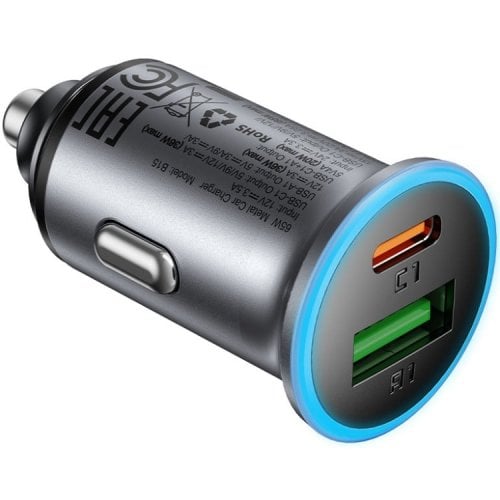 Автомобильное зарядное устройство Acefast B15 USB + USB Type-C 65W (6974316284963) Gray купить в Украине | Telemart фото