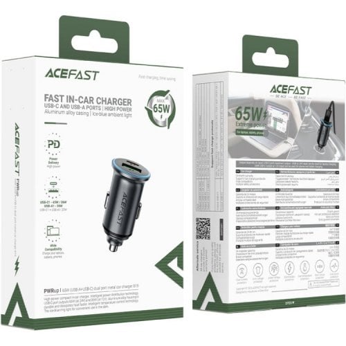 Автомобильное зарядное устройство Acefast B15 USB + USB Type-C 65W (6974316284963) Gray купить в Украине | Telemart фото