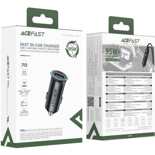 Автомобильное зарядное устройство Acefast B16 USB + USB Type-C 95W (6974316284970) Gray купить в Украине | Telemart фото