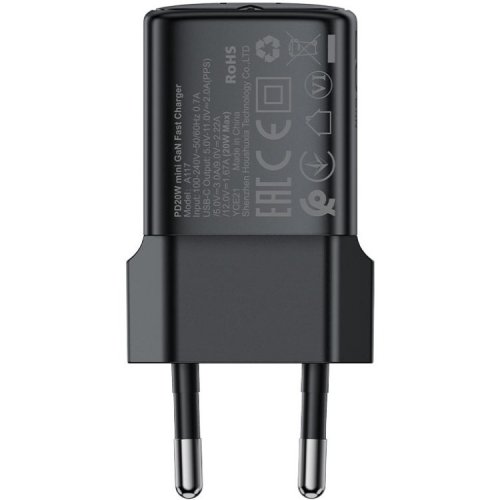 Мережевий зарядний пристрій Acefast A117 mini GaN USB Type-C 20W (6974316284987) Black купити в Україні | Telemart фото