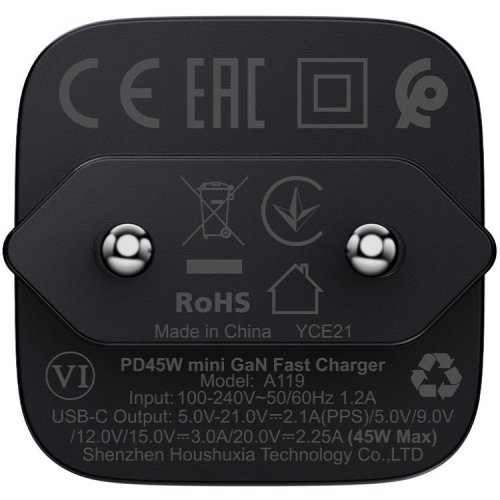 Мережевий зарядний пристрій Acefast A119 GaN USB Type-C 45W (6974316285007) Black купити в Україні | Telemart фото