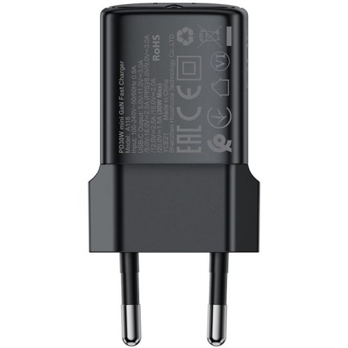 Мережевий зарядний пристрій Acefast A118 GaN USB Type-C 30W + Cable USB Type-C (6974316285175) Black купити в Україні | Telemart фото
