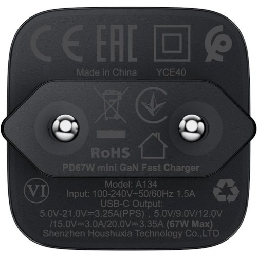 Мережевий зарядний пристрій Acefast A134 GaN USB Type-C 67W (6974316285717) Black купити в Україні | Telemart фото