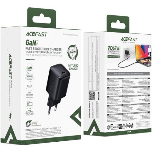 Мережевий зарядний пристрій Acefast A134 GaN USB Type-C 67W (6974316285717) Black купити в Україні | Telemart фото