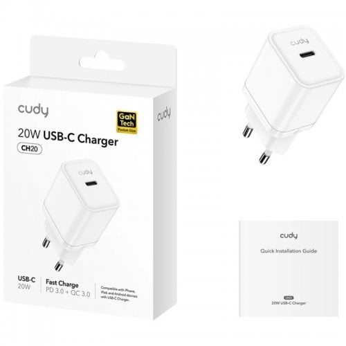 Сетевое зарядное устройство Cudy CH20 GaN USB Type-C 20W White купить в Украине | Telemart фото