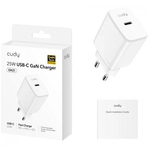 Сетевое зарядное устройство Cudy CH25 GaN USB Type-C 25W White купить в Украине | Telemart фото