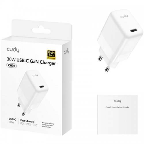 Сетевое зарядное устройство Cudy CH30 GaN USB Type-C 30W White купить в Украине | Telemart фото