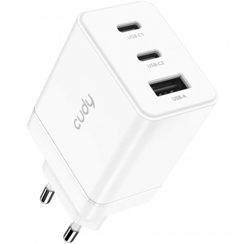 Мережевий зарядний пристрій Cudy CH67 GaN USB + 2 x USB Type-C 67W White купити в Україні | Telemart фото