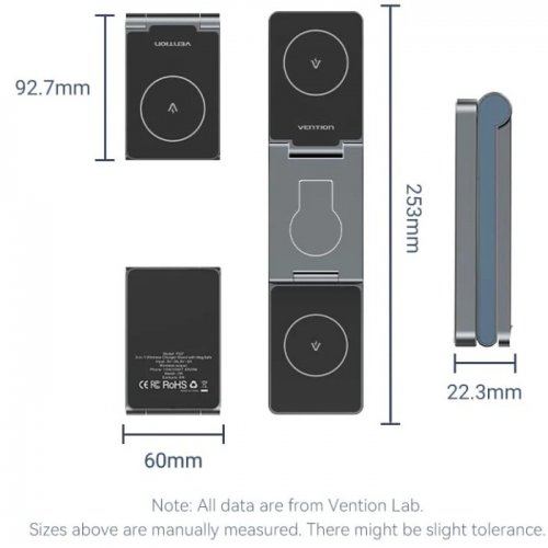 Бездротовий зарядний пристрій Vention 3 in 1 Wireless 15W (FGFH0) Gray купити в Україні | Telemart фото