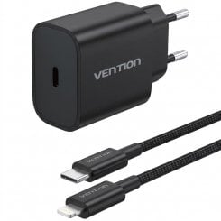 Сетевое зарядное устройство Vention USB Type-C 20W + Cable USB Type-C - Lightning (G17B0-EU) Black