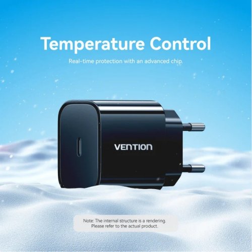 Сетевое зарядное устройство Vention USB Type-C 20W + Cable USB Type-C - Lightning (G17B0-EU) Black купить в Украине | Telemart фото
