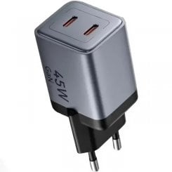 Сетевое зарядное устройство Vention GaN 2 x USB Type-C 45W + Cable USB Type-C (TZ-FCDH0-EU) Black