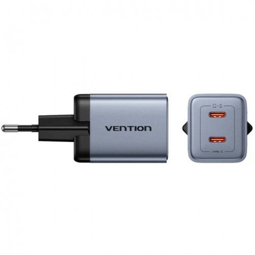 Сетевое зарядное устройство Vention GaN 2 x USB Type-C 45W + Cable USB Type-C (TZ-FCDH0-EU) Black купить в Украине | Telemart фото