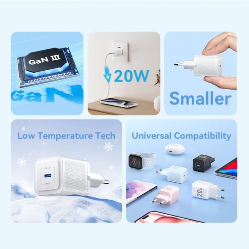 Сетевое зарядное устройство Vention GaN USB Type-C 20W + Cable USB Type-C (TZ-FEPB0-EU-01) Black купить в Украине | Telemart фото